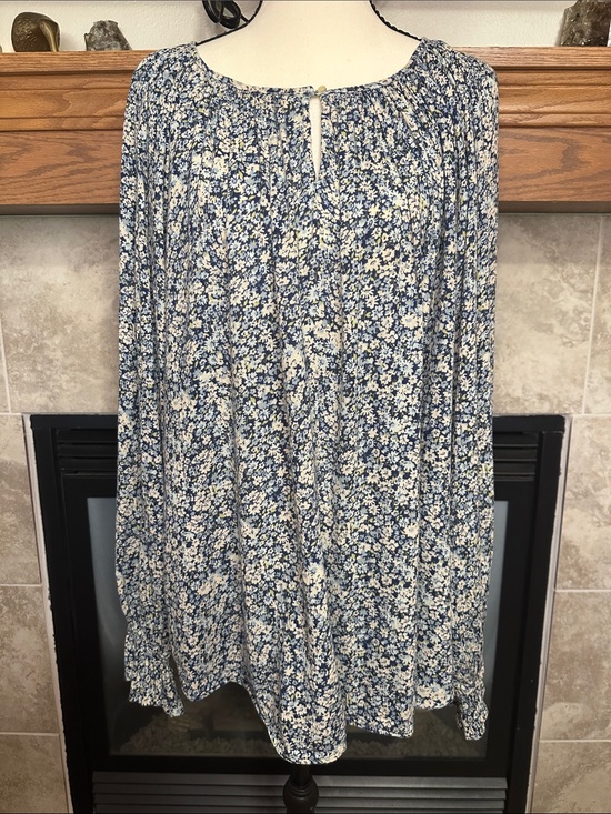 Chaps Tops - Chaps XXL Blue Floral Boho Peasant Blouse Ruffle Sleeve Cottagecore Top